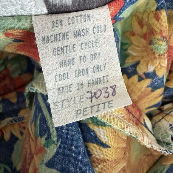 Hawaiian Vtg Lauren Michele Off Shoulder MuuMuu Dress Sunflowers Eyelet Ruffle P - Picture 8 of 9